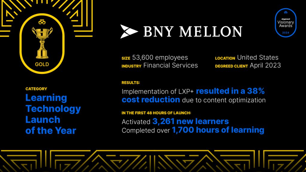Degreed Visionary Awards 2024 BNY Mellon Gold Learning Technology Launch of the Year