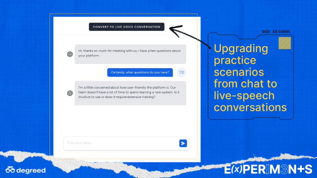 Upgrading practice scenarios form chat to live-speech conversations in learning technology