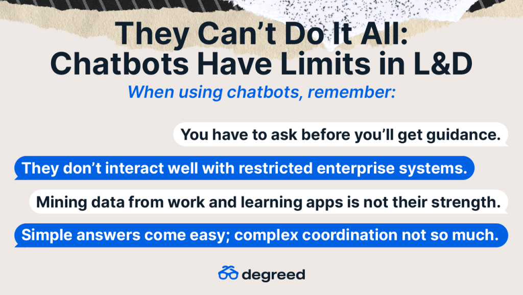 Where do chatbots fit in the learning tech landscape? Check out the limitations and potential of using chatbots for learning with five illustrative use cases. 